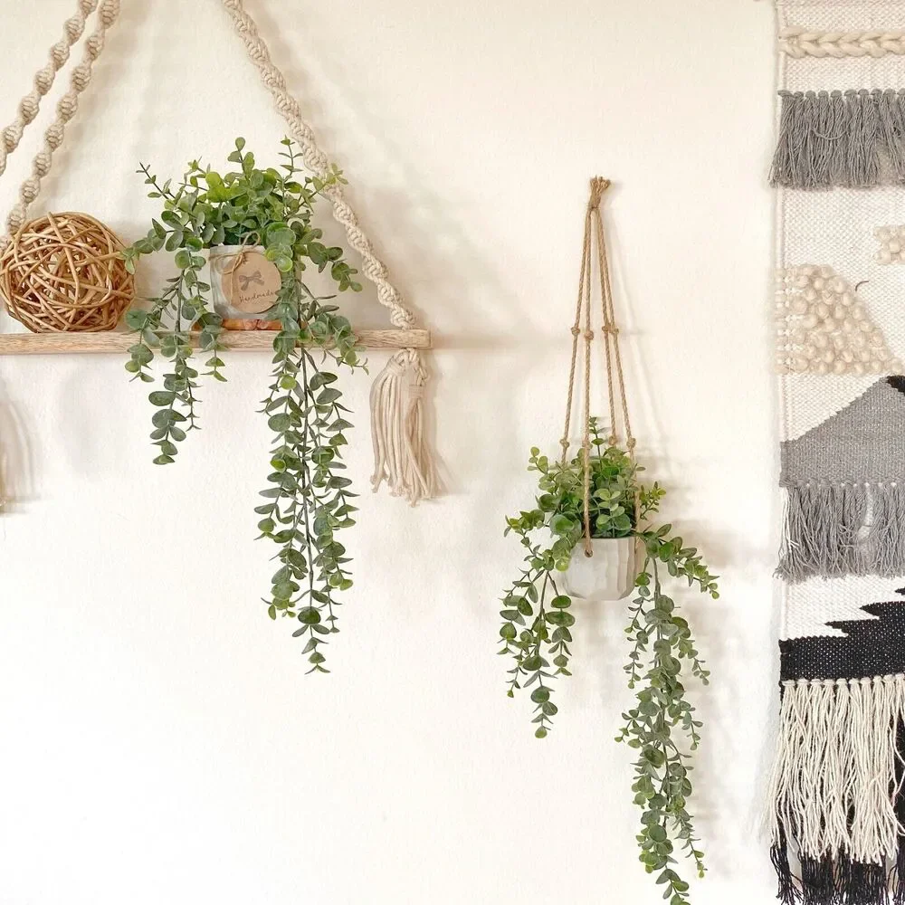 2x Hanging Faux Eucalyptus Plant in Handmade Concrete Pot - Picture 8 of 8